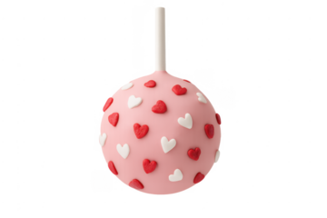 Pink cake pop decorated with red and white hearts