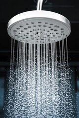 sleek modern chrome curved arm and white dome overhead lamp against dark background, minimal calm atmosphere