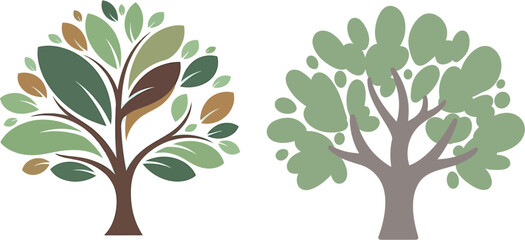 Stylized illustrations of diverse green trees symbolizing growth, vitality, and the enduring beauty of nature, perfect for environmental and ecological themes