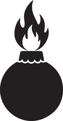 Black silhouette of a Christmas ornament with flames on top fire burning
