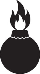 Black silhouette of a Christmas ornament with flames on white background Keywords: Christmas, ornament, decoration, holiday, festive, celebration