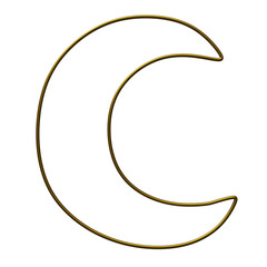 Gold half moon frame isolated on white or transparent background, 3d render.