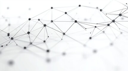 monochrome abstract network of black nodes connected by thin lines on a white background, minimal wireframe mesh with soft focus conveying calm futuristic connectivity