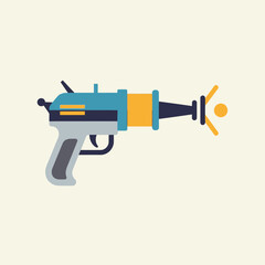 Stylized ray gun with blue, yellow, and gray elements.