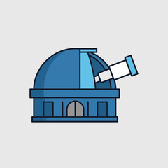 Blue observatory building with telescope dome open.