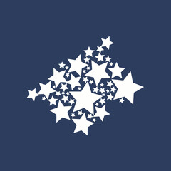 White stars of various sizes scattered across a dark blue surface.
