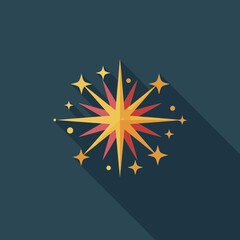 A stylized starburst with radiating points and smaller star shapes.