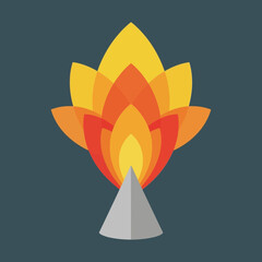 Stylized fire erupting from a gray cone.