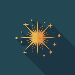 A bright yellow starburst with smaller stars and circles.