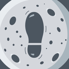 Footprint on a gray textured circular surface with dark spots.