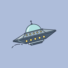 A cartoon flying saucer with lights and a dome.