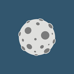 A stylized moon with craters against a dark blue expanse.