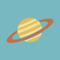 Stylized planet with rings, featuring yellow and orange stripes.