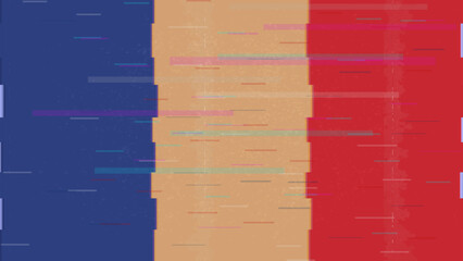 Romania glitch flag vector, RGB split distortion, digital abstract video frame illustration