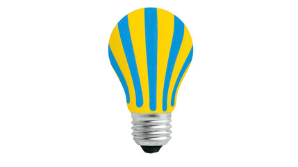 Yellow and blue striped light bulb isolated on transparency background creative design modern energy concept unique pattern vibrant color innovation electricity home decor