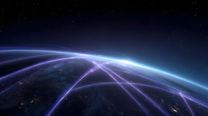 Digital Connection: Abstract representation of a digital connection network over the Earth, symbolizing global communication and technological advancement, the digital era.