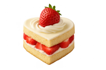 Heart strawberry shortcake with cream on transparent background