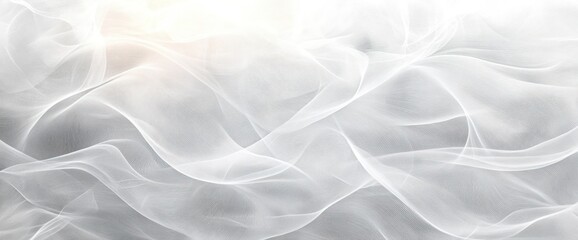 Ethereal translucent white fabric and smoke-like waves drifting in soft warm light, evoking a dreamy serene calm