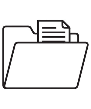 Minimalist black and white outline icon representing an open file folder with a document