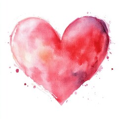 watercolor red and pink heart with soft edges and paint splatters on white background conveying warmth and affection