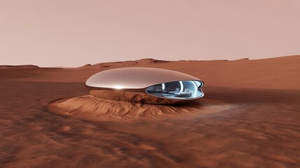 Futuristic car on desert sand hill with pink sky