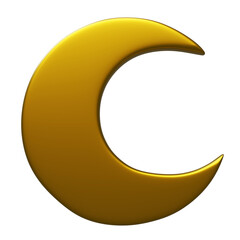 Gold half moon isolated on white or transparent background, 3d render.