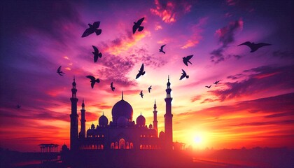 Obraz premium silhouette of mosque at sunset