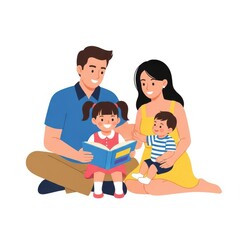 Happy family reading together