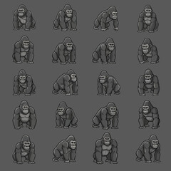 Collection of gorilla animal illustrations. © ahmad