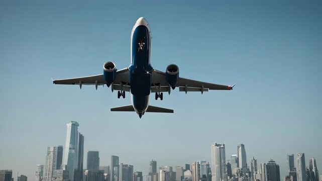 Commercial Airplane Taking Off from City Airport.