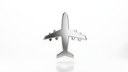 A shiny metallic airplane icon on a white background with a simple and clean presentation style