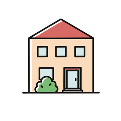 Simple House Illustration with Red Roof, Flat Design Home Vector Icon on Light Background
