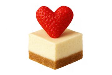 Cheesecake dessert with heart shaped strawberry expressing love