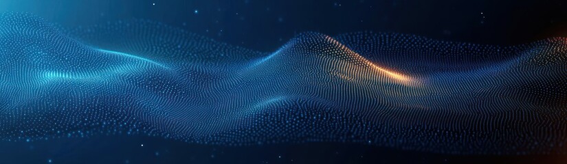 glowing blue dotted wave mesh with orange highlights over a starry dark background conveying futuristic calm and dynamic motion