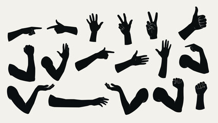 Collection of Black Silhouette Hand and Arm Gestures and Poses.