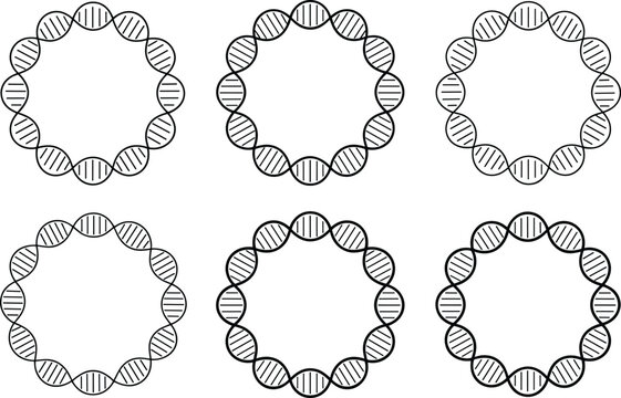 Five circular arrangements of black and white D N A strands