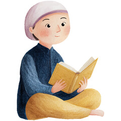 watercolor of muslim reading the quran