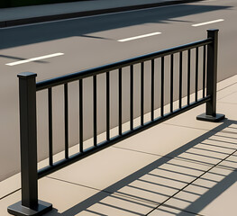 Public pedestrian rail barrier, clean lines, even lighting