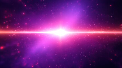 Fototapeta premium radiant purple and pink cosmic burst with horizontal light flare, distant stars and nebula evoking awe and wonder