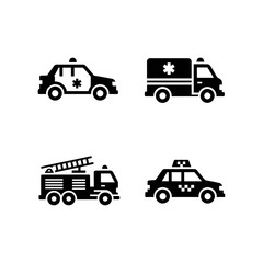Set of four emergency and service vehicle icons.