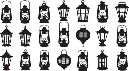 set collection lantern lamp old black logo icon design illustration © Israt