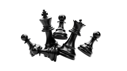 Chess Pieces Falling Down on White Background