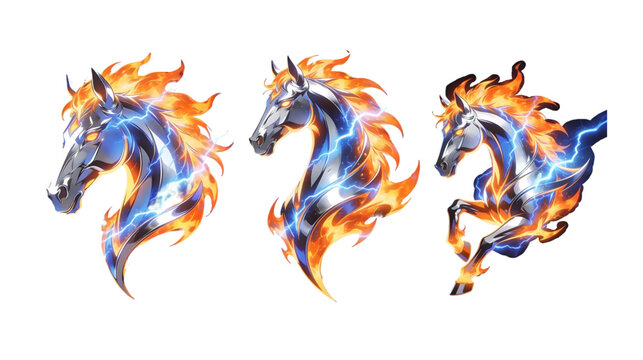 collection of illustrations of flaming horse head logo icons