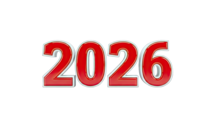 2026 Year Number in Red with Silver Border on White Background