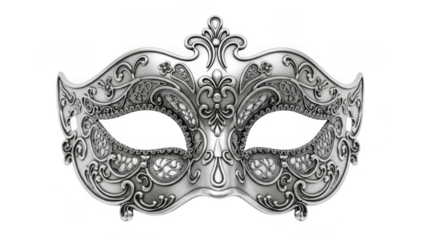 Ornate silver masquerade mask isolated on transparent background