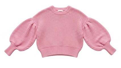 Pink knitted sweater with puffy sleeves isolated on transparent background