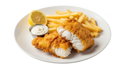 Delicious fish and chips meal isolated on transparent background