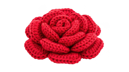Red knitted rose flower isolated on transparent background