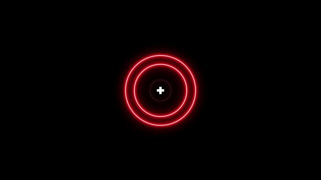 Neon glowing light target icon animation. Military training, Military target icon animation on black background. Crosshair, gun aim, sniper target.4k animation on transparent background.