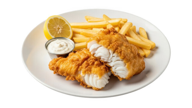 Delicious fish and chips meal isolated on transparent background